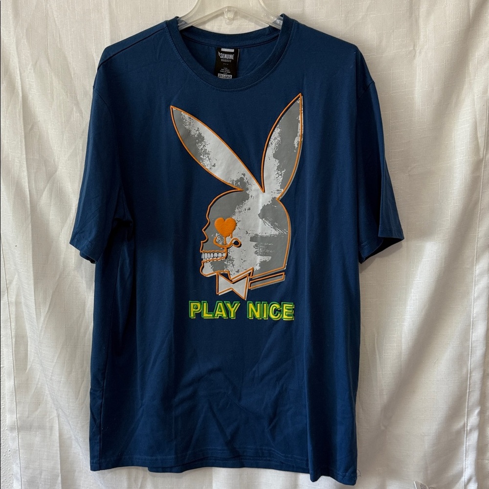 Blue Graphic T-Shirt with Bunny Design